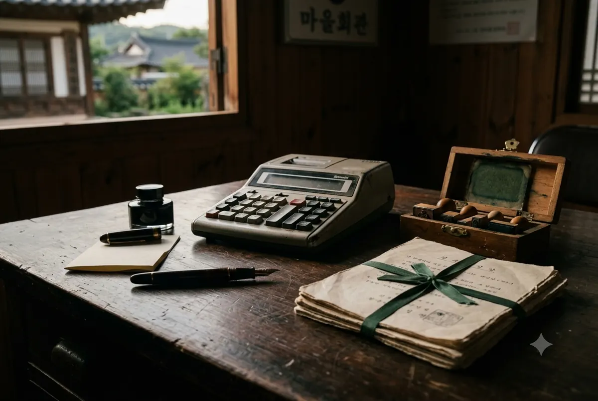 농업 세무·법무 관련 서류와 계산기